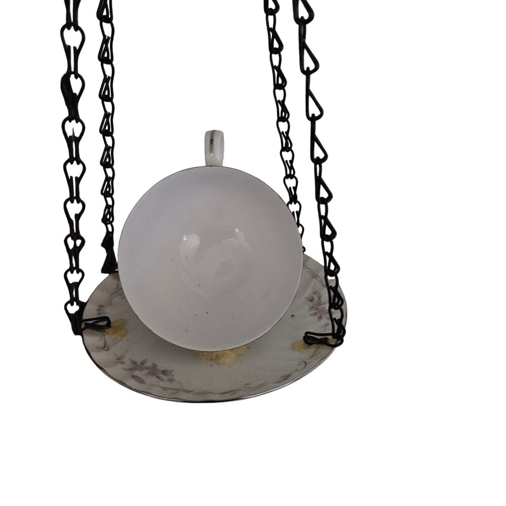 Repurposed Teacup Bird Feeder Hanging Floral China Garden Decor